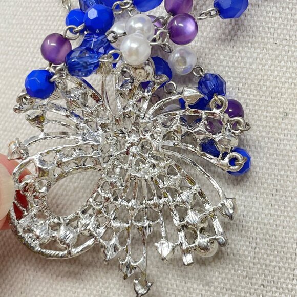 Robert Rose Festoon Necklace Blue Purple Silver-Tone‎ Multi-Strand Faceted Retro - Picture 9 of 9
